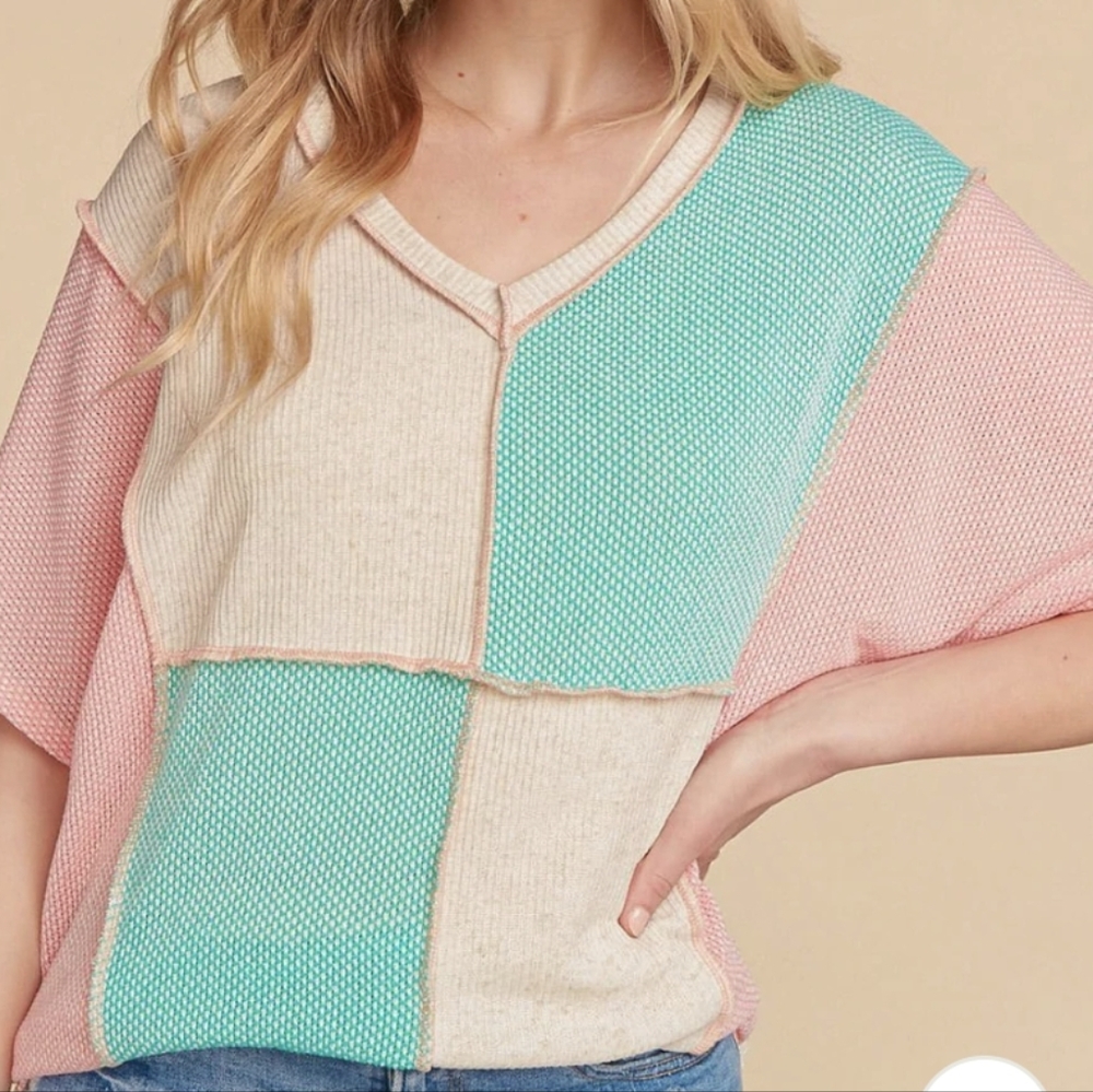 💜 New Cute Colorblock Top - Picture 2 of 5